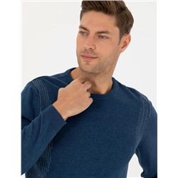 İndigo Melanj Slim Fit Kazak