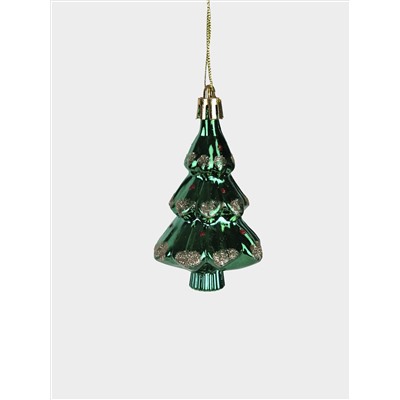 Набор елочных игрушек, 7 см, 2 шт, пластик, зеленый/красный, Елка и трость, New year