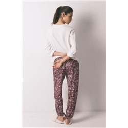 Pantalón largo granate estampado flores