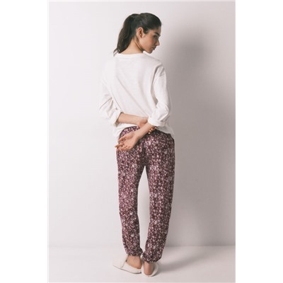 Pantalón largo granate estampado flores