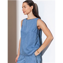 Топ с вырезом лодочка и асимметричным разрезом на спине из джинсового лиоцелла