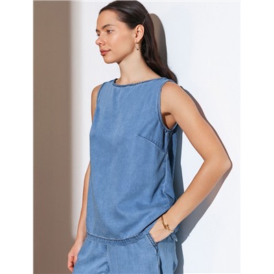 Топ с вырезом лодочка и асимметричным разрезом на спине из джинсового лиоцелла