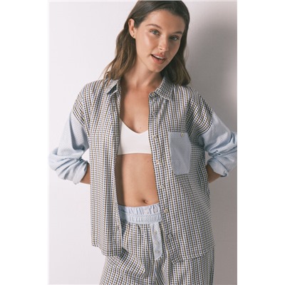 Pijama largo camisero cuadros y topos
