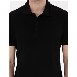 Siyah Slim Fit %100 Pamuk Polo Yaka Basic Tişört