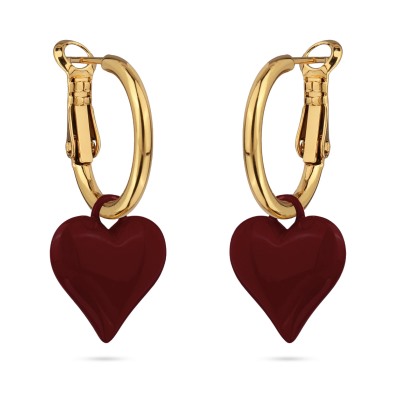 Серьги Сердцебиение (1, 6см, эмаль бургунди; покрытие золото), Есть комплект