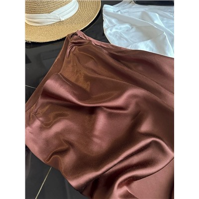 Женская атласная юбка миди с кружевом ЗАР*А