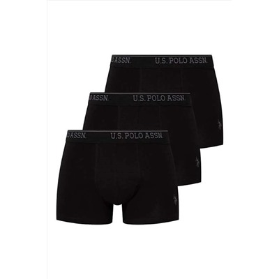 U.S. Polo Assn. Pamuklu & Likralı, 3'lü Paket, Polo Baskılı, Erkek Boxer Külot 80097