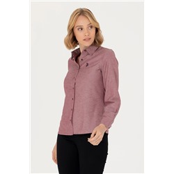 Kadın Bordo Uzun Kollu Basic Gömlek
