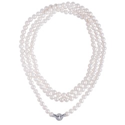 Колье (жемчуг белый 8-9мм, фианит; покрытие родий) 160см, Есть комплект