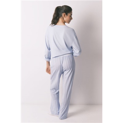 Pantalón largo 100% algodón estampado rayas azul