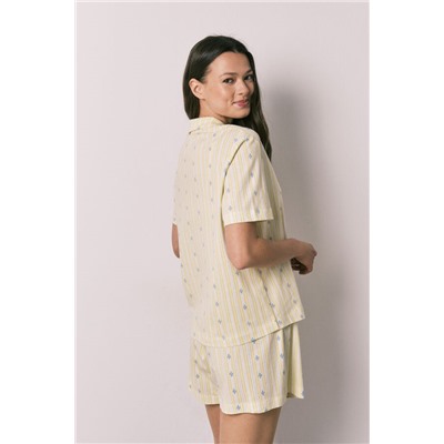 Pijama corto camisero algodón amarillo