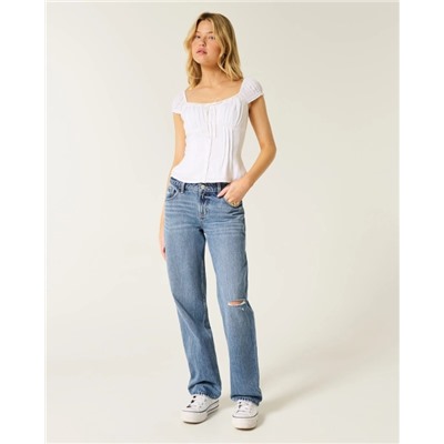 Low-Rise Ripped Medium Wash Loose Jeans