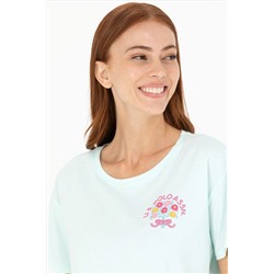 Kadın Su Yeşili Bisiklet Yaka Tişört