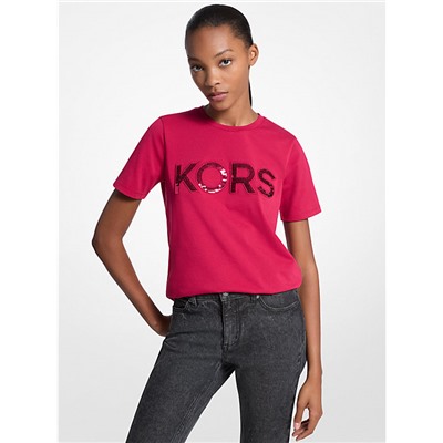 Michael Kors Outlet Sequined Logo Cotton T-Shirt