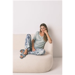 Pijama satén viscosa floral verde