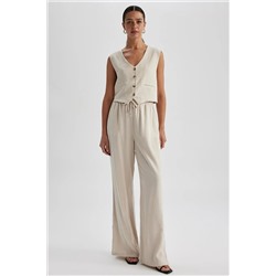 Defacto Wide Leg Yırtmaçlı Keten Karışımlı Pantolon A8587AX23HS