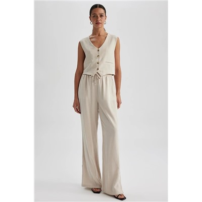 Defacto Wide Leg Yırtmaçlı Keten Karışımlı Pantolon A8587AX23HS