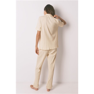 Pijama camisero algodón canalé amarillo