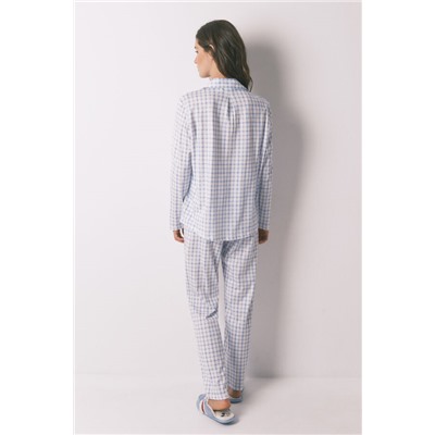 Pijama camisero algodón cuadros azul