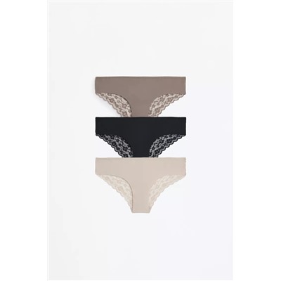 Pack de 3 braguitas hipster de microfibra con encaje