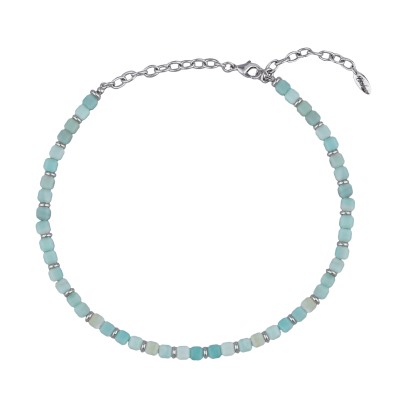 Колье Селена (амазонит 8мм; покрытие родий; 45-50см), Есть комплект