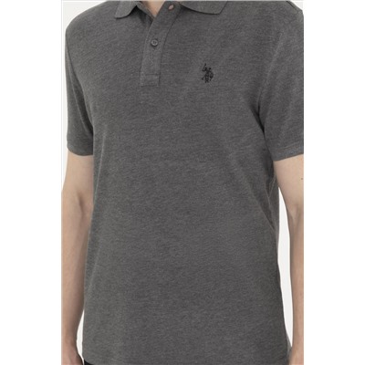 Erkek Slim Fit Polo Yaka Antrasit Melanj Basic Tişört