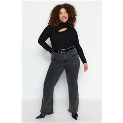 Trendyol Curve Gri İspanyol Paça Jeans TBBAW24CJ00006