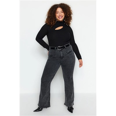 Trendyol Curve Gri İspanyol Paça Jeans TBBAW24CJ00006