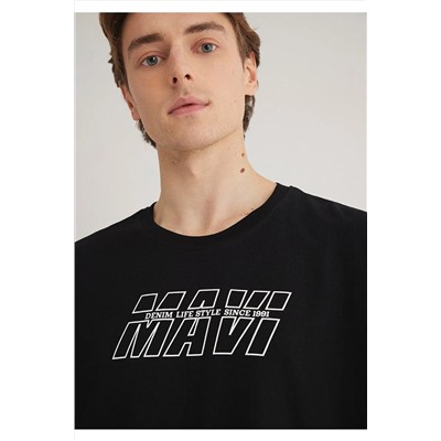 Mavi Baskılı Siyah Tişört Oversize / Geniş Kesim 0611827-900
