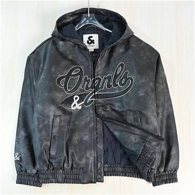 Мужская кожаная куртка с капюшоном   Jac*k & Jone*s