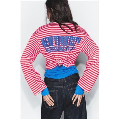 STRIPED T-SHIRT WITH SLOGAN