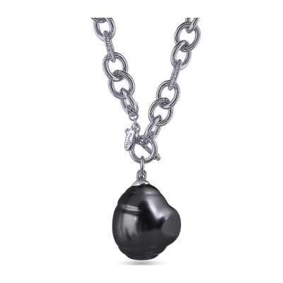 Кулон Якорь Майорка 18мм темно-серая; покрытие родий) 80см, Есть комплект