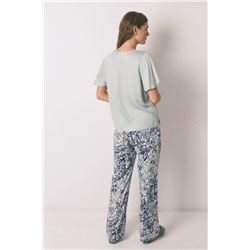 Pijama satén viscosa floral verde