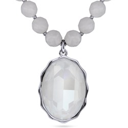 Колье Сияние (кристаллы SW белый электрик, лунный камень 8мм; родий) 43-48см, Есть комплект