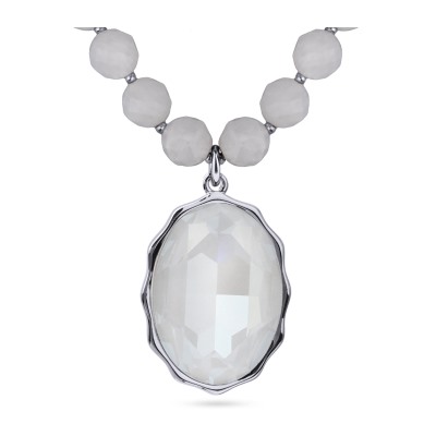 Колье Сияние (кристаллы SW белый электрик, лунный камень 8мм; родий) 43-48см, Есть комплект