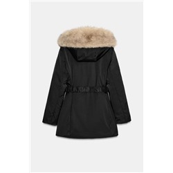 QUILTED ANORAK WITH FAUX FUR HOOD, WATER AND WIND PROTECTION