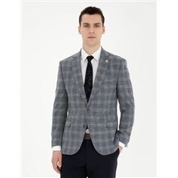 Gri Ex. Slim Fit Yün Karışımlı Ekose Ceket