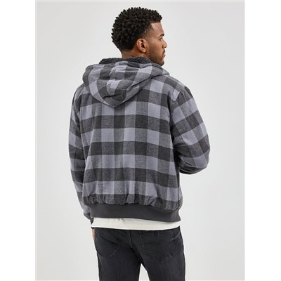 MEN'S SHERPA LINED FLANNEL BOMBER JACKET