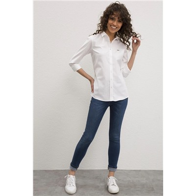 Kadın Beyaz Uzun Kollu Basic Gömlek