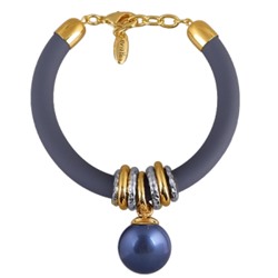 Браслет Гевея (Майорка 16мм черничная, каучук графит; покрытие золото) 19-22см, Есть комплект