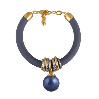 Браслет Гевея (Майорка 16мм черничная, каучук графит; покрытие золото) 19-22см, Есть комплект