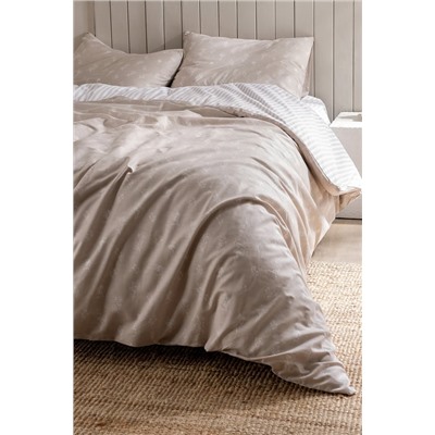 Rever King Size %100 Pamuk Ranforce Baskılı Nevresim Takımı - Bej