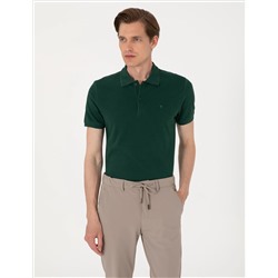 Koyu Yeşil Slim Fit %100 Pamuk Polo Yaka Basic Tişört