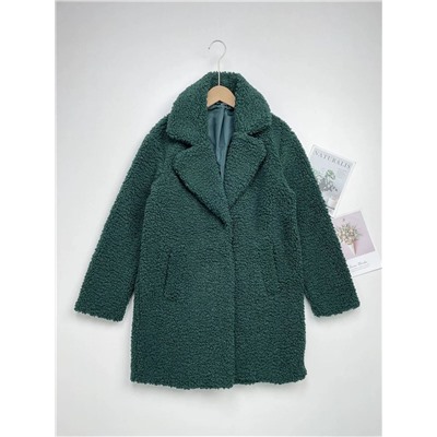 Женская шуба темно-зеленого из искусственного меха свободного кроя  Ank*o