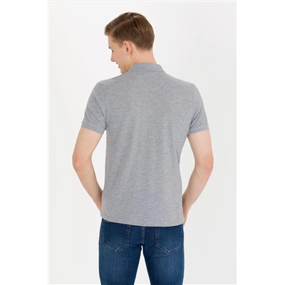 Erkek Gri Melanj Basic Polo Yaka Tişört