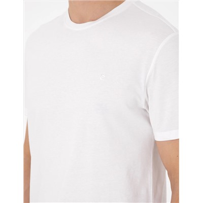 Ekru %100 Pamuk Slim Fit Bisiklet Yaka Basic Tişört