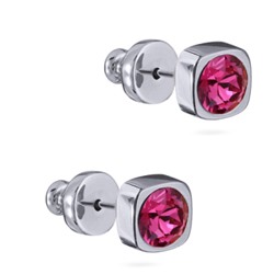 Пусеты Теннис (кристаллы SW фуксия 4мм; покрытие родий), Есть комплект