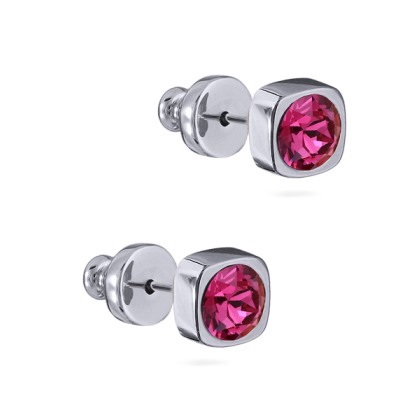 Пусеты Теннис (кристаллы SW фуксия 4мм; покрытие родий), Есть комплект