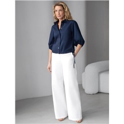 Укороченная блузка с рукавами буфами и с кулиской по низу из эластичного хлопка