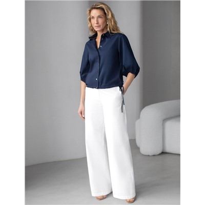 Укороченная блузка с рукавами буфами и с кулиской по низу из эластичного хлопка